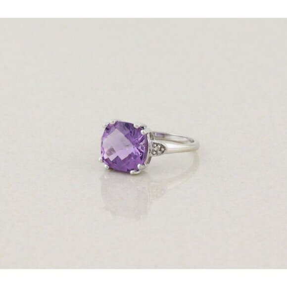 10k White Gold Natural Amethyst and Diamond Ring Size 7 - Picture 6 of 9